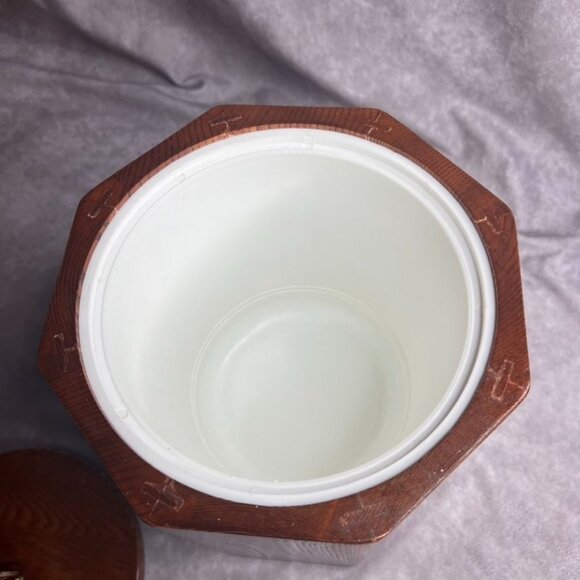 Vintage Morgan Designs Bucket Brigade Oak Ice Bucket With Lid MCM Wood USA *READ - Picture 14 of 16